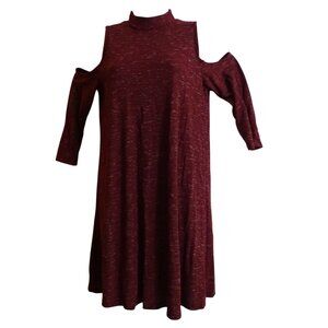 Heart Soul Women Burgundy Red Cold Shoulder A-Line Shift Dress Size XL Mock Neck